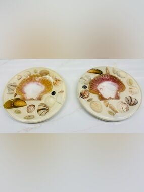 Vintage Seashell Resin Trivets Set Coastal Beach Decor Scallop Shell